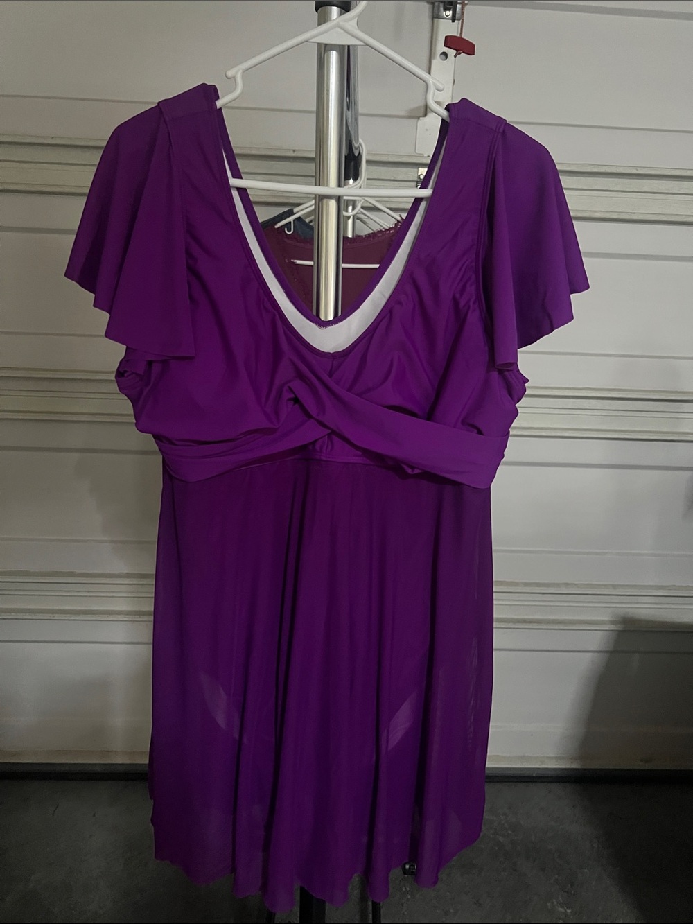 Purple Flutter Sleeve Swim Dress